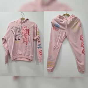 Mens Pink SpongeBob Hoodie and Sweatpants Set